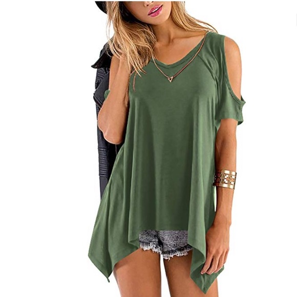 woman top short sleeve cold shoulder blouse - Picture 6 of 8